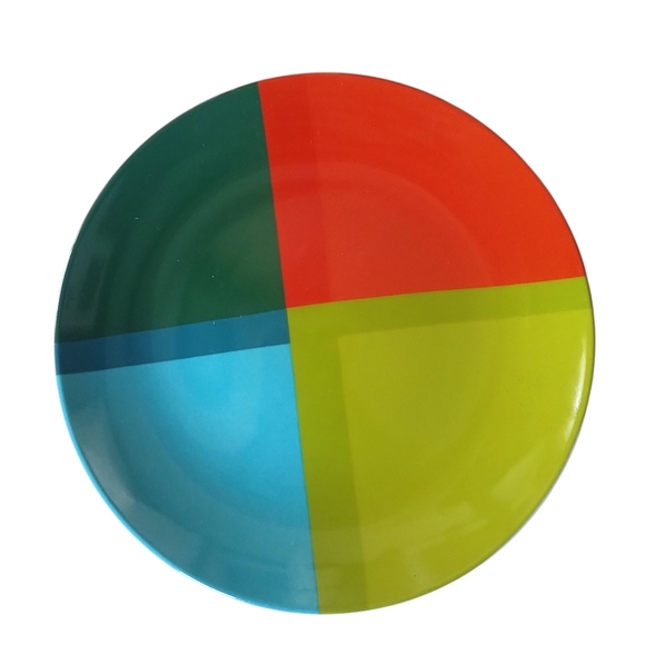 CB2 Crate & Barrel Plates (2) Appetizer Color-Block Mid Century Modern Style NEW - Picture 5 of 11